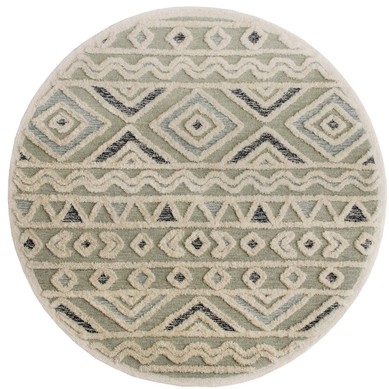 Hand Tufted Wool Geometric Indoor Rug, Round 6'