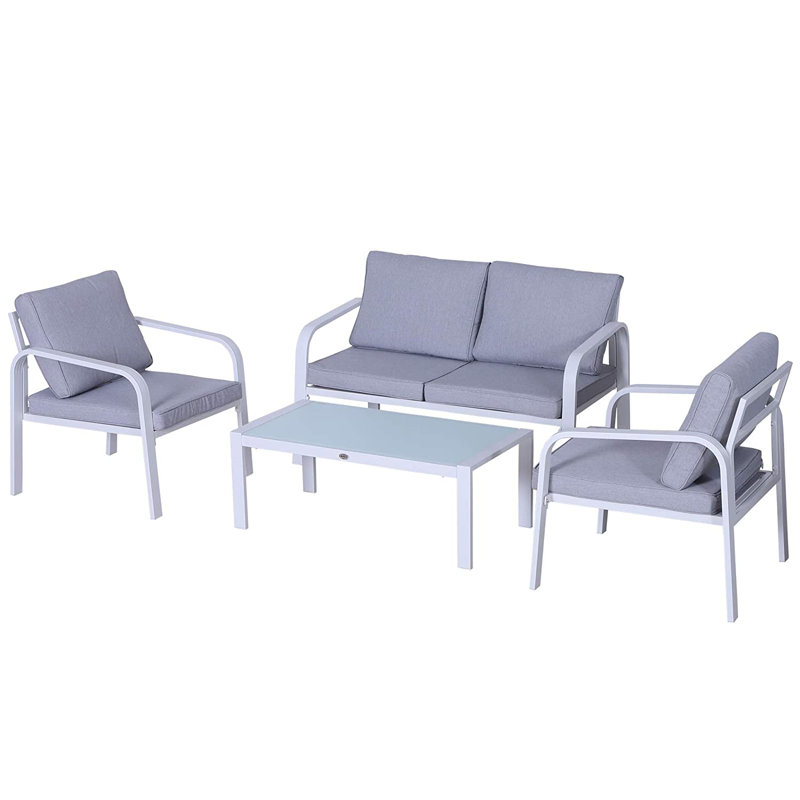 Aalijah 4 - Person Seater Sofa Set with Cushions, White