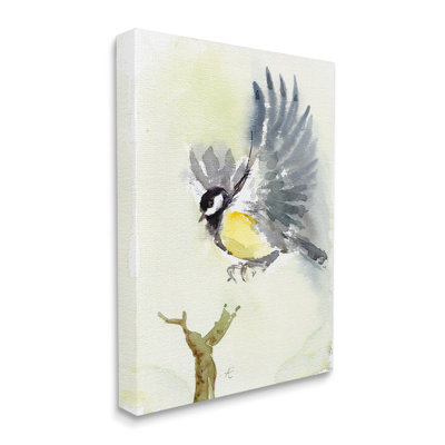 Ventre jaune déployant des ailes sur une branche d'arbre, estampe numérique encadrée, art texturé par Verbrugge