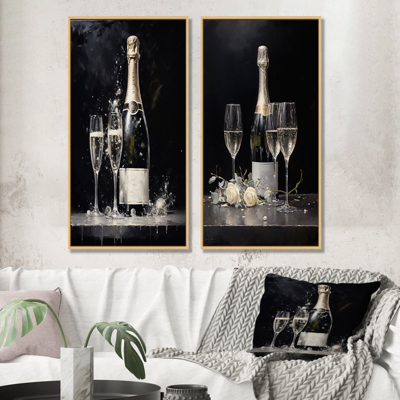 «Cuves Sparkling Champagne», ensemble d'art mural sur toile, Encadrement brun, H 40 po x l 41 po