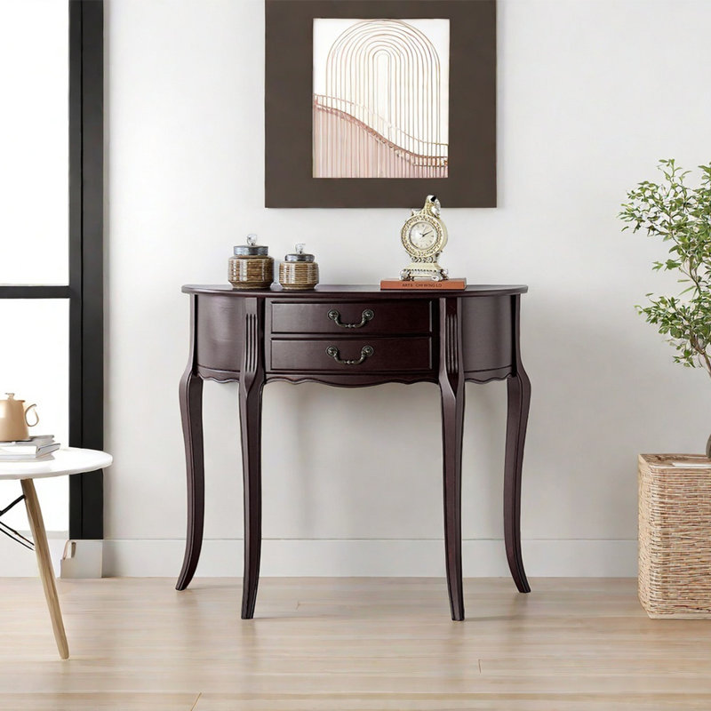 Minimalist Solid Wood Console Table, Dark Brown Wood, 35.43" H x 39.37" W x 11.81" D