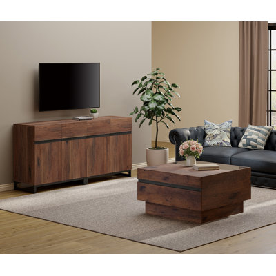 Nellie 2-Piece Modern TV Stand And Coffee Table Set, Storage Entertainment Center For Tvs Up To 70 Inches, Square Coffee Table With Tempered Glass And