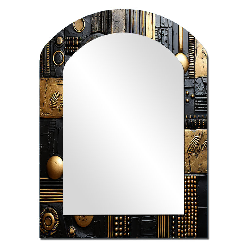 Esoteric Knowing In Teal And Gold III - Geometric Asymmetrical Unique Wall Mirror, Modern Arch Mirror, Printed Metal Art