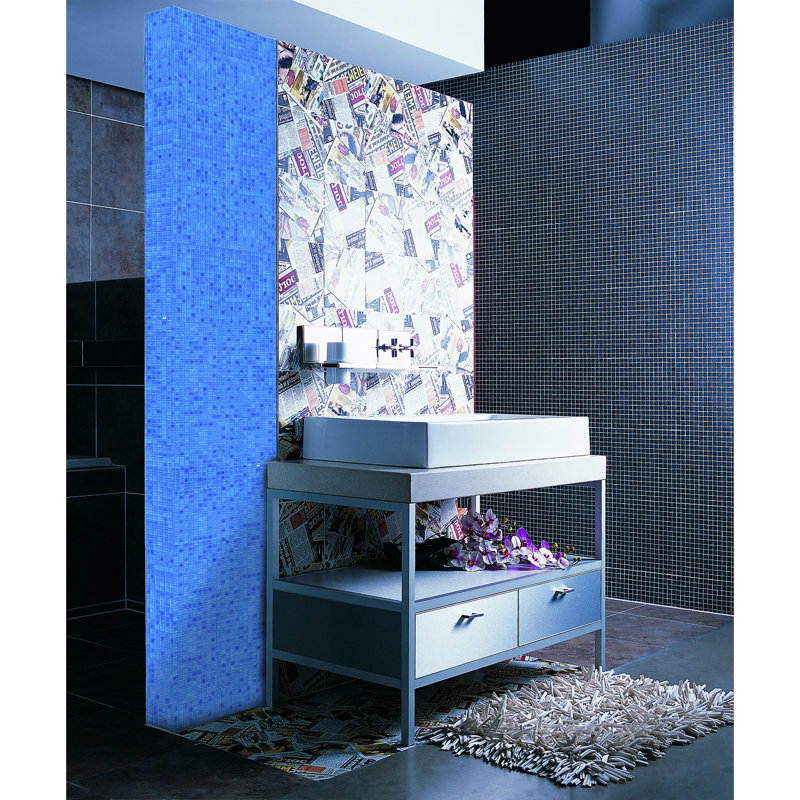 Carreau de mosaïque mural et mosaïque carré en verre pressé iridescent 0,325 po x 0,3125 po Galaxy, Bleu Terre