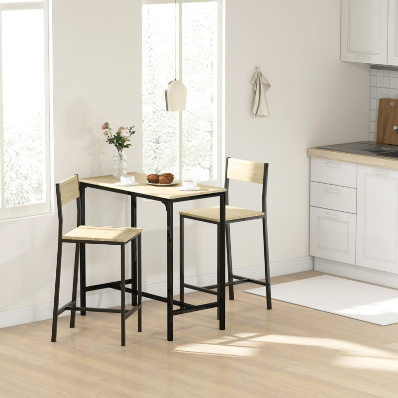 Ensemble de table de bar et chaises 3 pièces, ensemble de table de salle à manger industrielle pour 2 personnes, table de cuisine à hauteur de comptoir avec tabourets de bar, ensemble de table de petit déjeuner pour 2 petits espaces