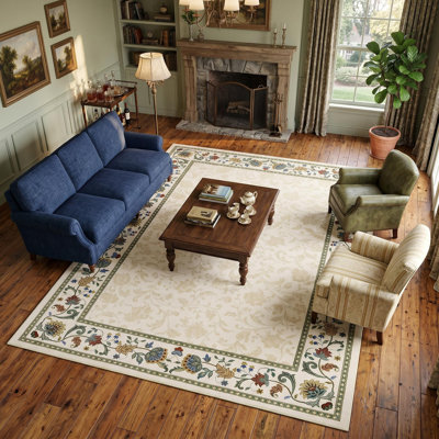 Vintage Floral Washable Rugs for Entryway, Living Room and Bedroom