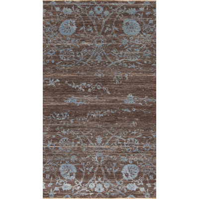 Amour Hand Knotted Area Rug in Black