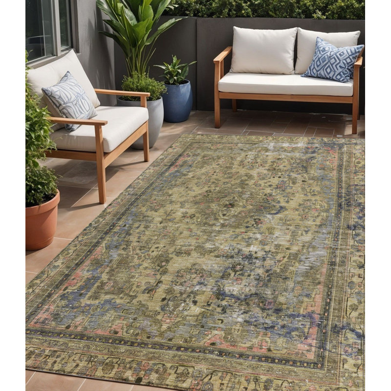Tapis d'intérieur / extérieur 5 pi x 8 pi vert et bleu denim lavable