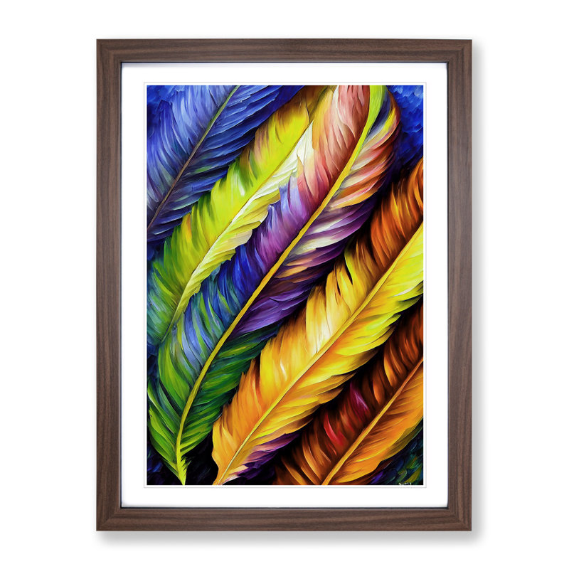 Beautiful Feathers No.1 - Single Picture Frame Print, 64cm H x 46cm W x 2cm D, Walnut Framed