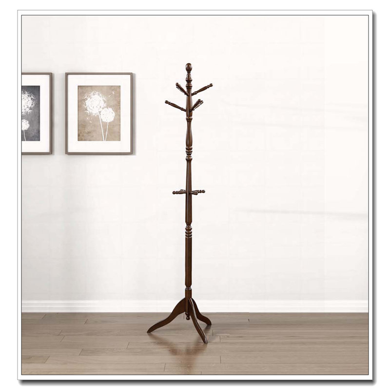 Portemanteau en bois massif, 10 crochets, Marron foncé