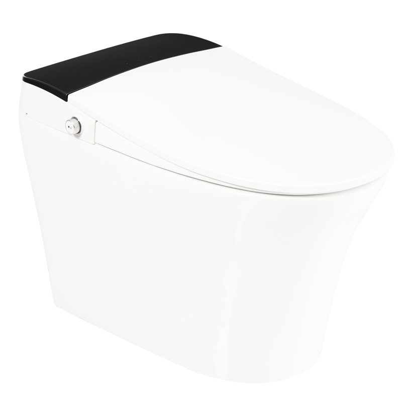 Toilette intelligente avec siège chauffant, chasse d'eau automatique une pièce, sans bidet, capteur de pied bleu nuit, commande à bouton, chasse d'eau caractéristique, couvercle à fermeture en douceur, article de salle de bain blanc