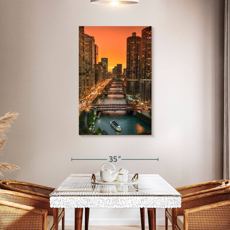 Aime Chicago River Sunset, 45" H x 30" W