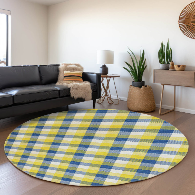 Premium Machine Washable Crumley AMF1053 Plaid Rug, Round 8'