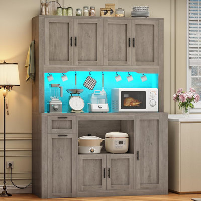 Armoire de rangement 71 "avec huche de cuisine avec station de charge et lumière DEL