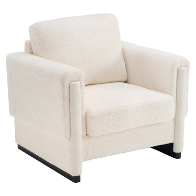 Fauteuil d'appoint rembourré avec accoudoirs en bois massif, fauteuil club à accoudoirs carrés en tissu Boucle avec coussin épais, chaise d'appoint moderne à base de traîneau pour le salon et la chambre à coucher