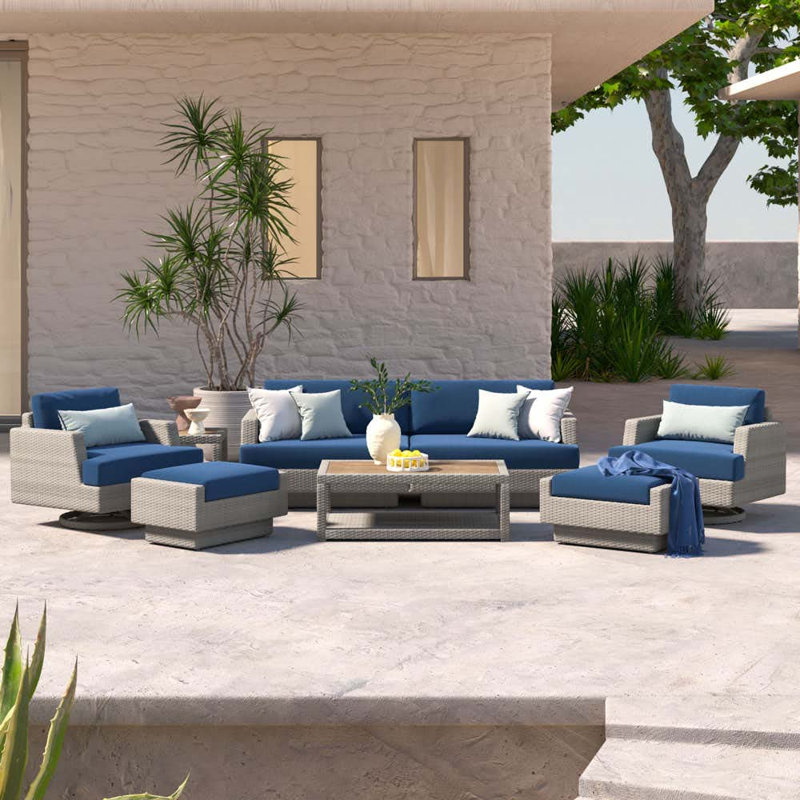 Ehrenfried 5 - Person Patio Conversation Set with Cushions, Spectrum Indigo Sunbrella®
