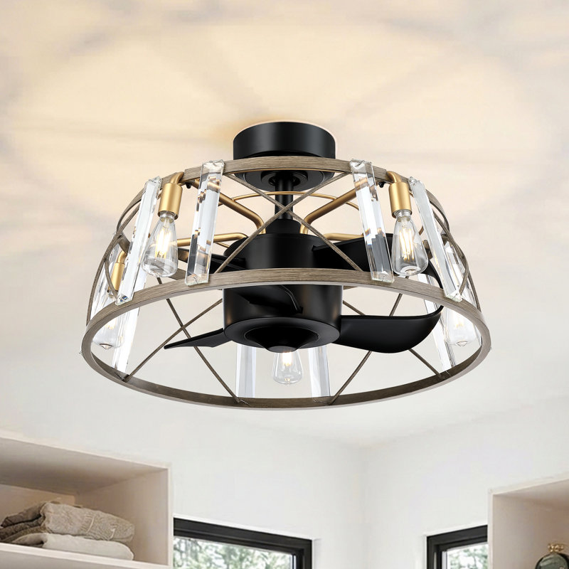 Ventilateur de plafond sans lame de 23 po avec télécommande et ensemble d'éclairage Hednesford, Or avec pales noires
