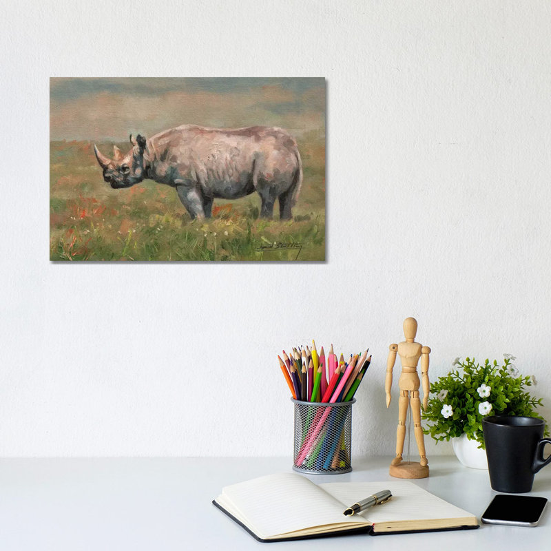 Black Rhino 1 Piece Wrapped Canvas Painting, 20.32 cm H x 30.48 cm W