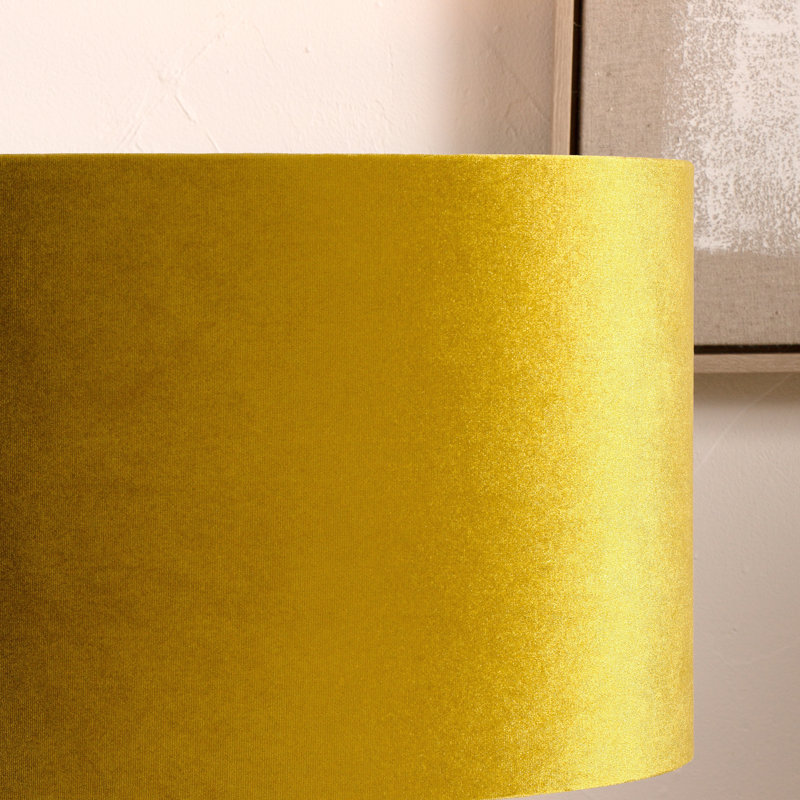 Aimon Velvet Drum ( Uno ), Mustard, 20cm H x 30cm W x 30cm D