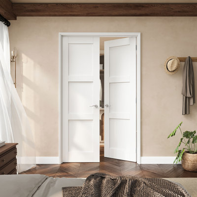 Porte française à 3 panneaux de 48 po x 80 po avec charnières argentées, plaque de porte à cadre solide avec cadre, porte intérieure française comme porte de garde-manger, porte de chambre à coucher, porte de buanderie, portes de placard, portes de chambre, loquet et levier de porte inclus