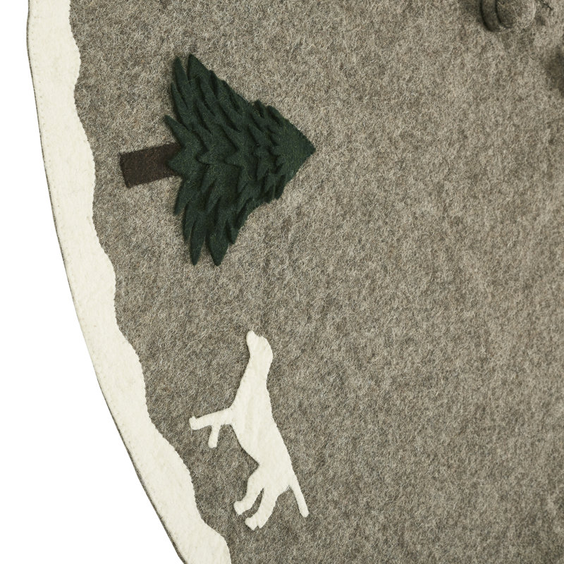 Gray Wool Felt Christmas Tree Skirt with Antler Design