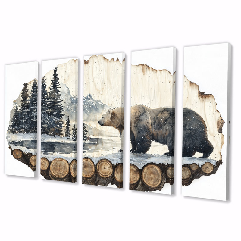 Ours polaire dans le paysage sauvage III - ours, art mural - ensemble d'art mural moderne, H 32 po x l 80 po