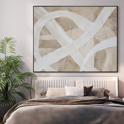 Très grand art mural imprimé sur tissu - Neutre beige, brun clair, lignes abstraites, décor minimaliste de salon - «Assemblage requis (cadre non fini)»