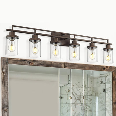 Abat-jour de salle de bain 6 lumières à intensité variable en verre clair Farmhouse