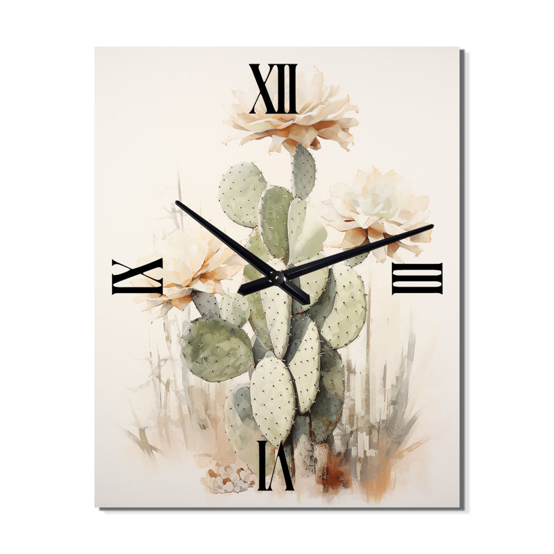 Minimalisme beige et vert Cactus I - Cactus horloge murale moderne, Petit