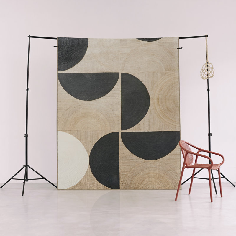 Tapis décoratif multicolore noir et beige à motif de cercles multicolores, Rectangle 3 pi 11,24 po x 5 pi 10,87 po