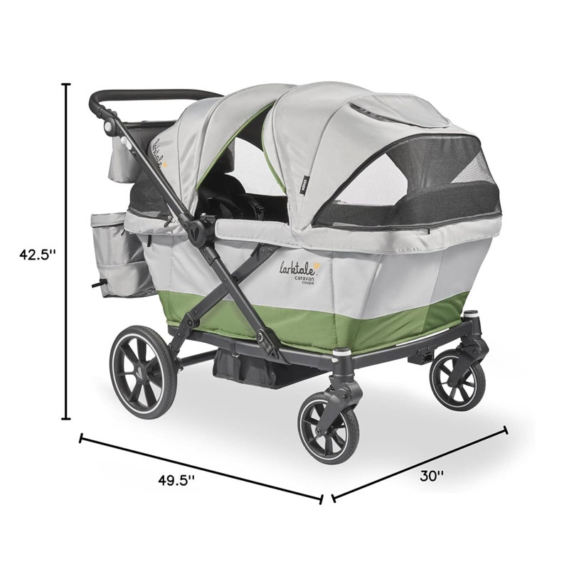 Caravan Coupe Quad Compact Stroller Reclining 4-Seat Wagon, Gray/Green