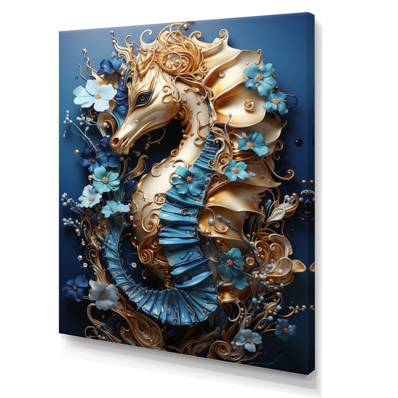 «Sapphire Seahorse Delicate Drips I», reproduction sur toile, H 20 po x l 12 po x P 1 po, Toile tendue