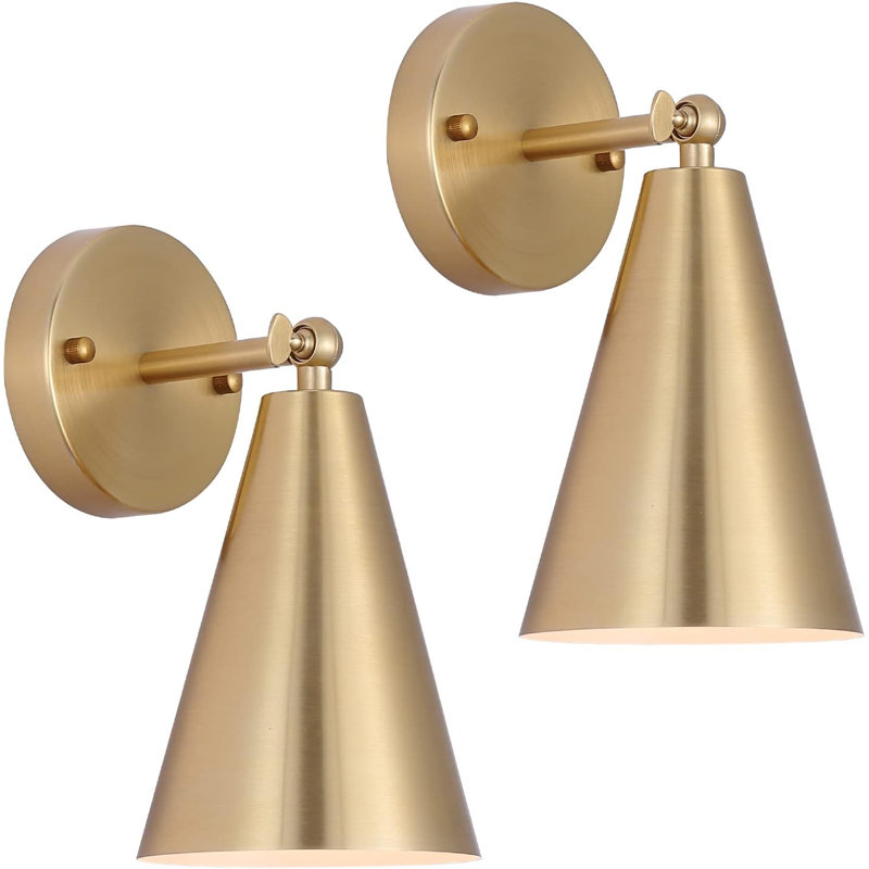 Wall Sconces Set of Two, Modern Sconces Light Fixtures Hardwired with Metal Shade, Gold