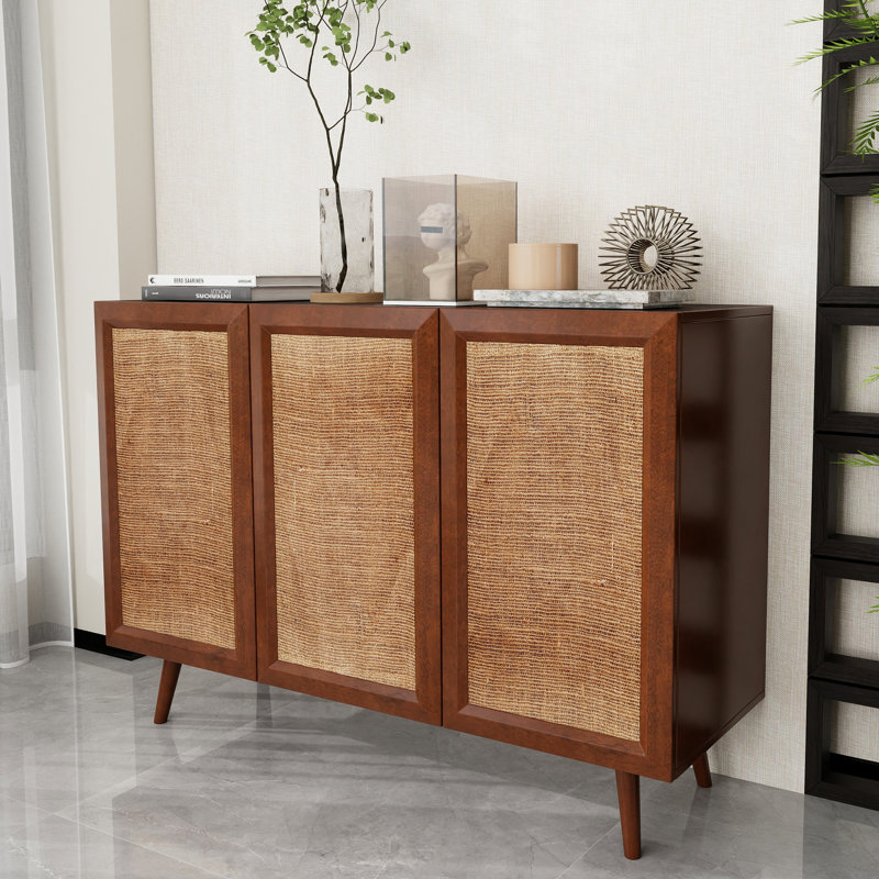 47" Walnut Sideboard Buffet Cabinet With 3 Doors,mid-century Buffet Cabinet