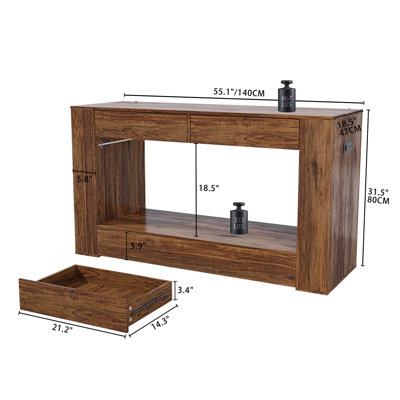 55–75 Gallon Aquarium Stand For Fish Tank & Turtle ,reptile,amphibian Terrariums, Mdf Tabletop & Drawers, Reinforced Metal Frame, Led Lighting, Power Outlets (rustic Brown)