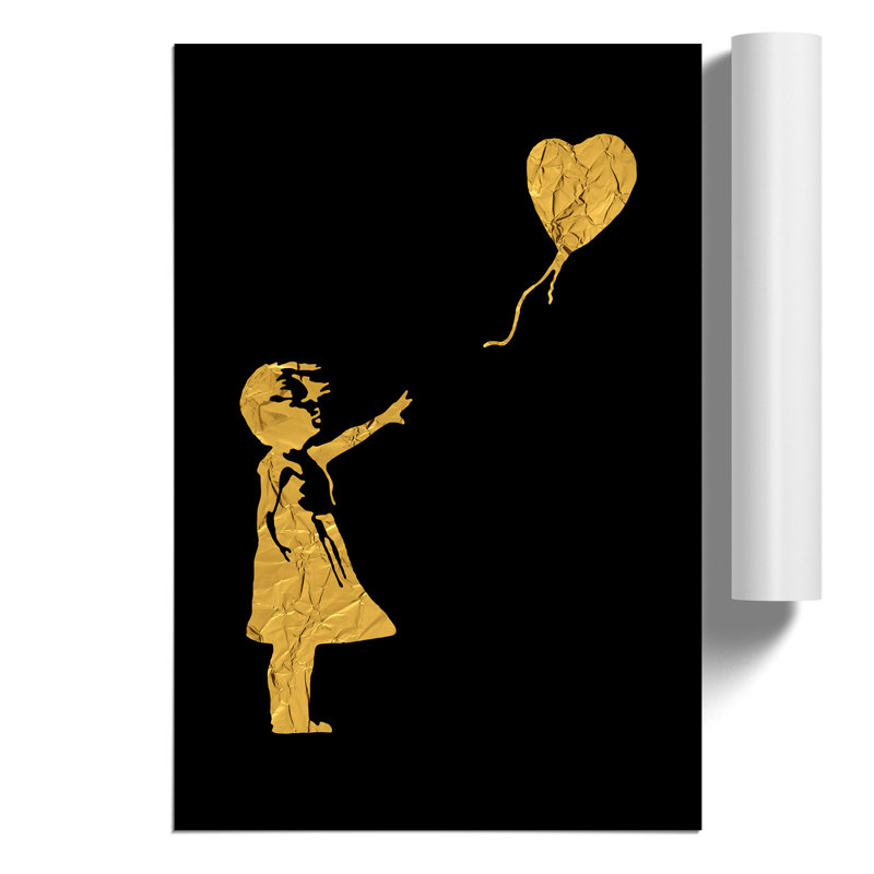 Banksy in Gold Balloon Girl - Frameless Print, 59cm H x 42cm W x 0.1cm D