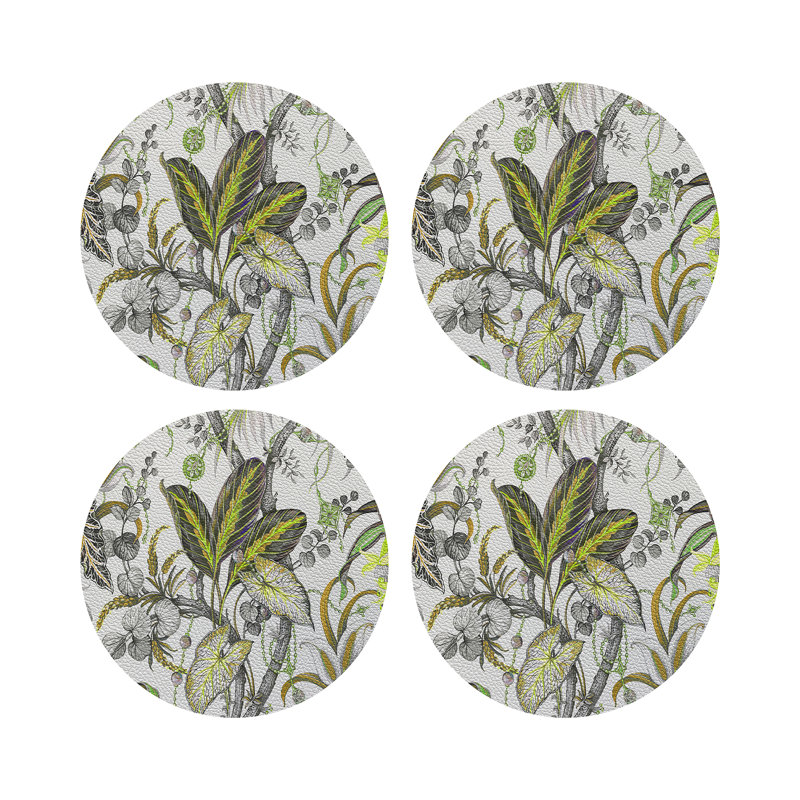 Amazonia Vegan Leather Round Coasters, Mustard