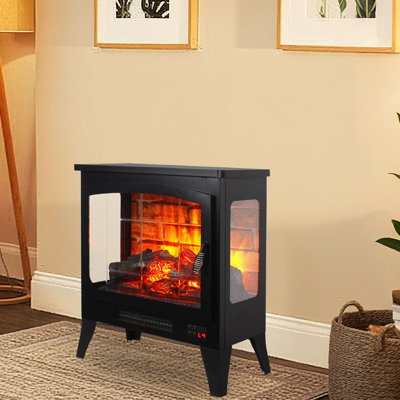 21 Inch Electric Fireplace Heater With Realistic 3D Flame, Remote, High - Security, 1400W, 50000 Hours Led, Panoramic 3 Sided View, Removable Parts Freestanding Three Fireplace, Double , Multi Angle