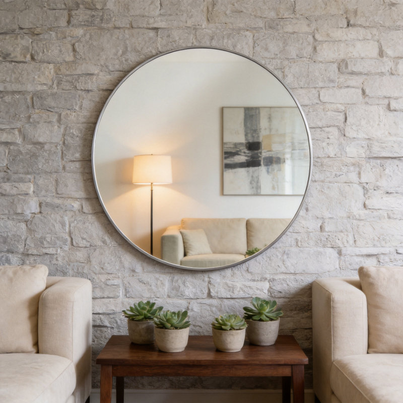 Miroir décoratif, Silver, Round, 32" x 32"