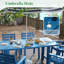 Ensemble 14 pièces de table de salle à manger extérieure Hdpe avec chaises et trou pour parasol, bleu-1016111250