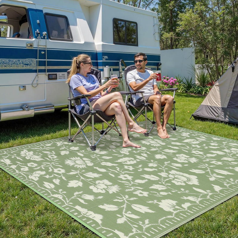 Floral Outdoor Rug Patio Waterproof Foldable Reversible Plastic Straw Rug for RV Camping, Picnic, Beach, Balcony, Deck & Garden