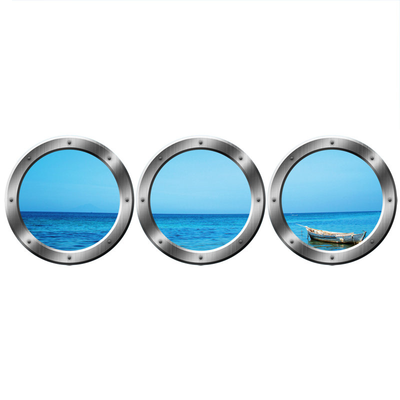Adhésif décoratif 3 hublots sous-marin pour fenêtre, H 14 po x l 14 po x P 0,01 po, Argent