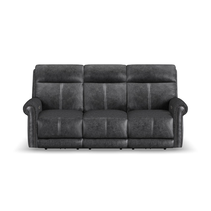 Sterling Power Reclining Sofa With Console, Power Headrests & Lumbar, Gray Genuine Leather