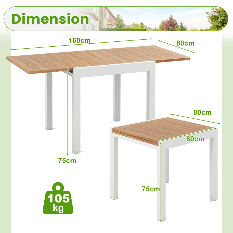 Square Metal Extendable Outdoor Dining Table , 80cm cm W 80cm cm D