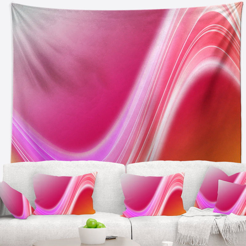 Tapisserie rose à lignes courbes abstraites, H 32 po x l 39 po