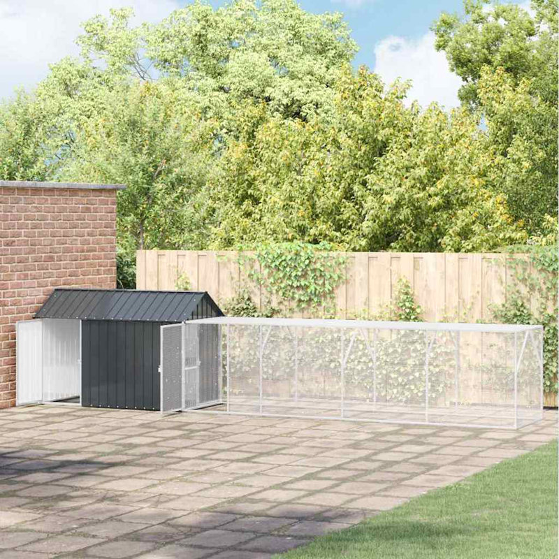 Cage à oiseaux vidaXL anthracite 243,70 x 43,70 x 55,91 po en acier galvanisé, H 55,9 po x l 243,7 po x P 43,7 po