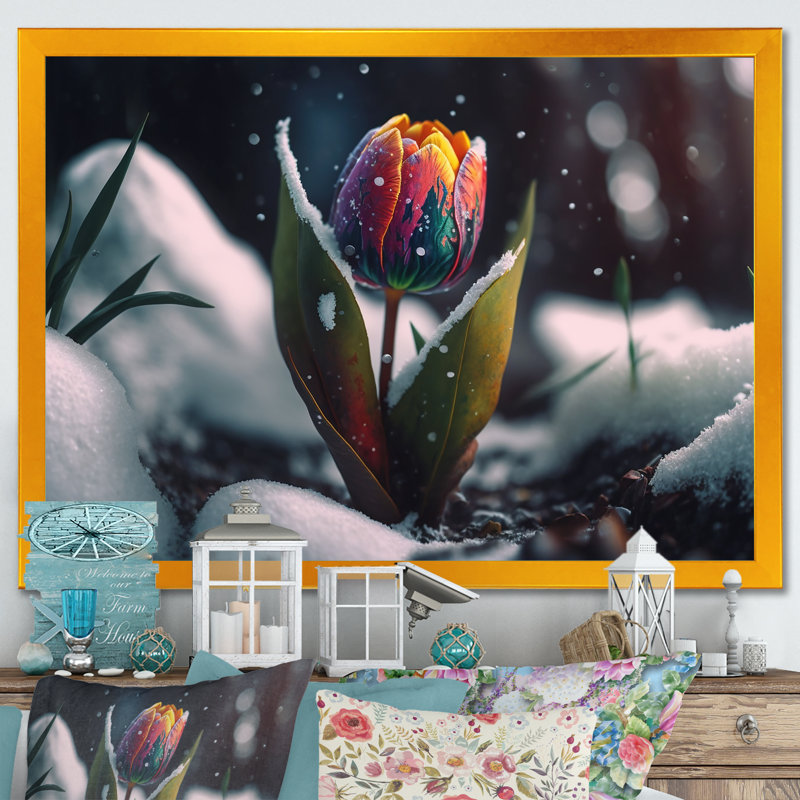 «A Blooming Multicolor Tulip Flower in Winter I», impression sur toile, H 12 po x l 20 po x P 1 po