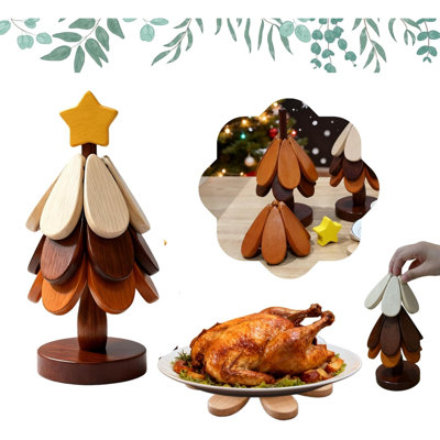 Ensemble de 4 sous-pieds en bois pour les plats chauds, ensemble de 4 sous-pieds en forme d'arbre naturel pour casseroles à fondue, dessous de plat en forme d'arbre pour les bols, théières, assiettes à boissons, décorations pour la maison