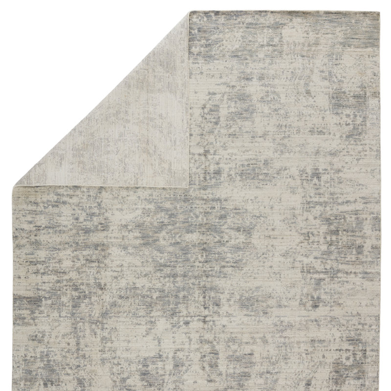 Tapis ivoire / gris fait à la main, Rectangle 8 pi x 11 pi