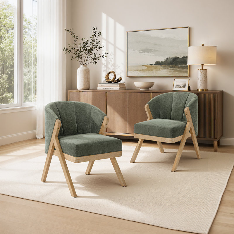 Chaise d'appoint de 23,62 po de largeur avec pieds en bois massif (ensemble de 2), Vert grisâtre